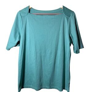 L.L. Bean Pima Cotton‎ Envelope Neck Women's Green Dark Celadon Tee Sz L Reg